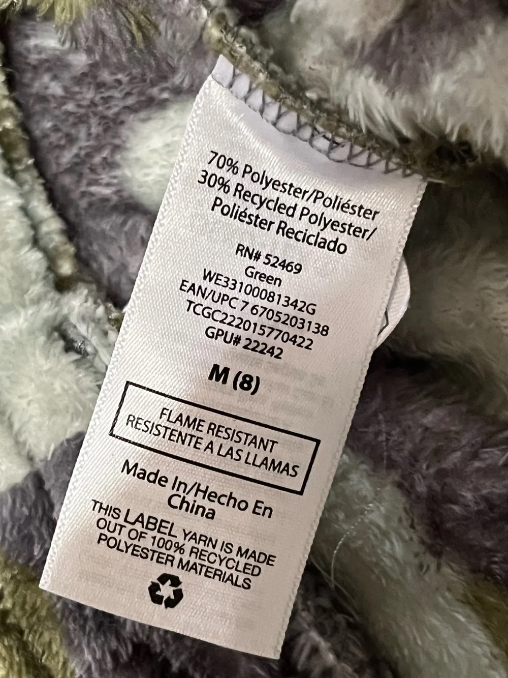 Girls Plush Camo Lounge Pants Size M (8) Green Gray Soft Fleece